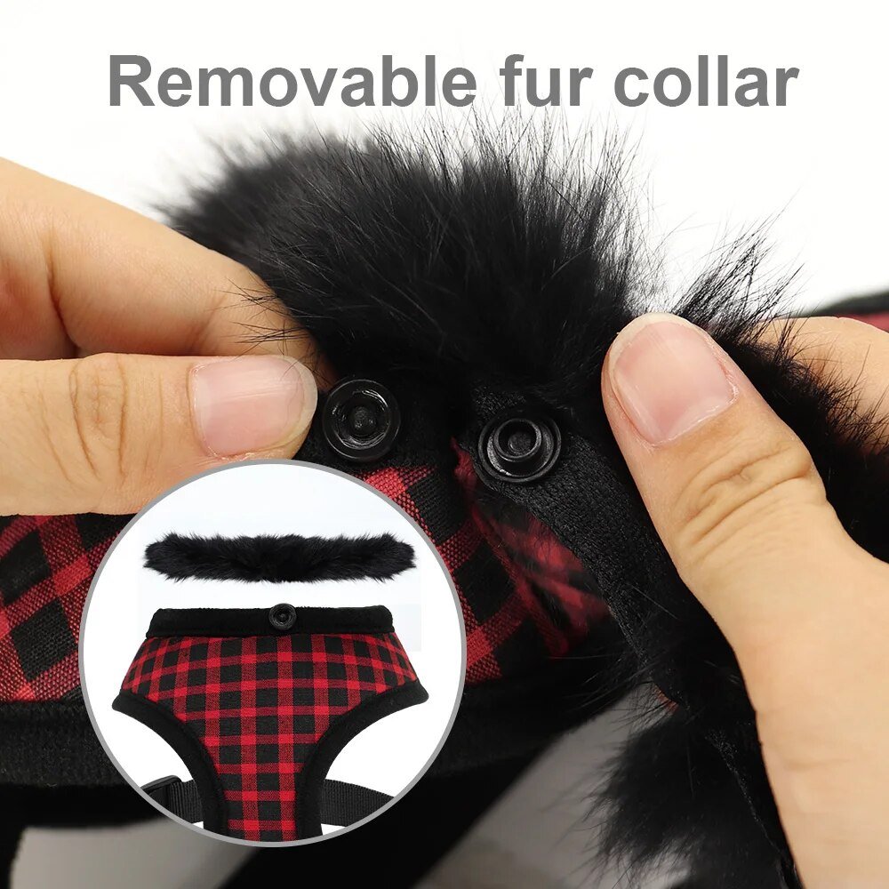 Soft-Warm-Pet-Dog-Cat-Harness-With-Removable-Fur-Breathable-Plaid-Dog-Harness-Vest-For-Small-2
