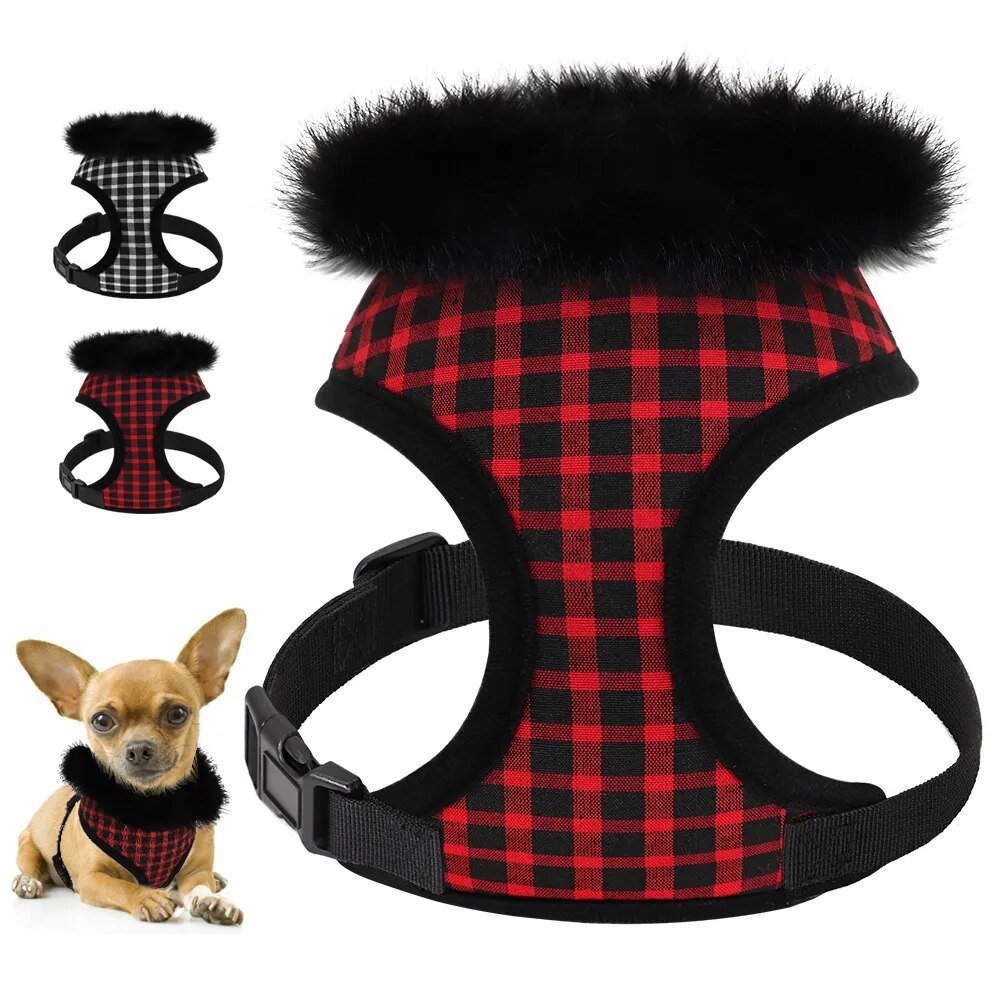 Soft-Warm-Pet-Dog-Cat-Harness-With-Removable-Fur-Breathable-Plaid-Dog-Harness-Vest-For-Small